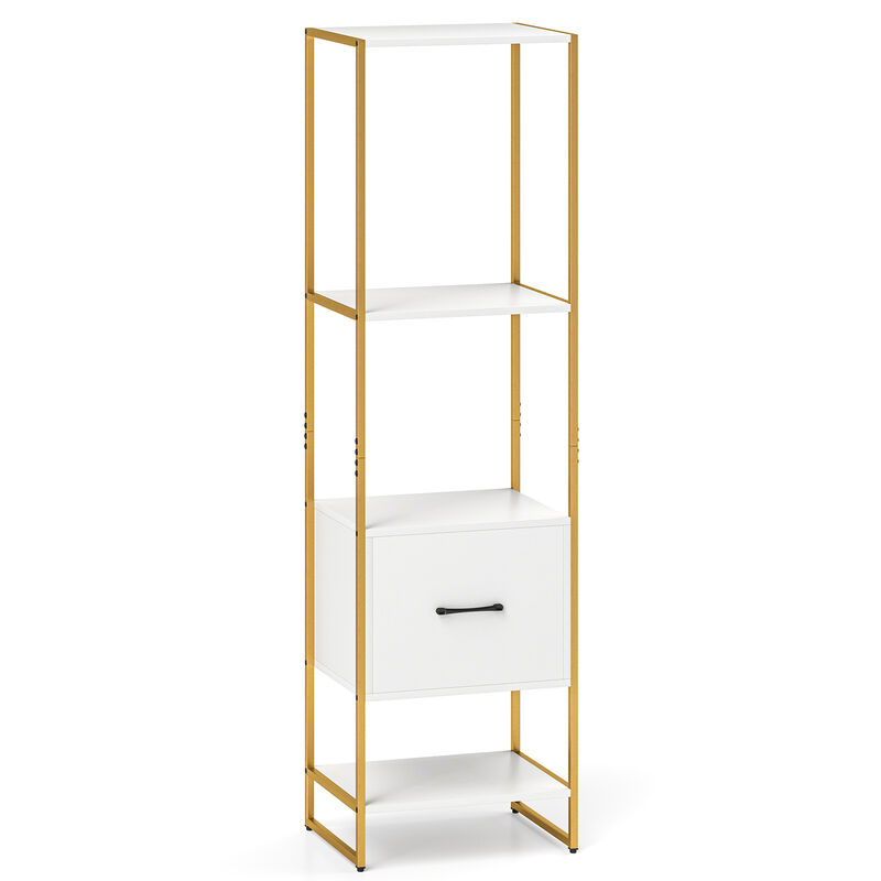 Slim 5-Tier Bookcase with Open Shelves and Drawer – Vertical Storage Solution