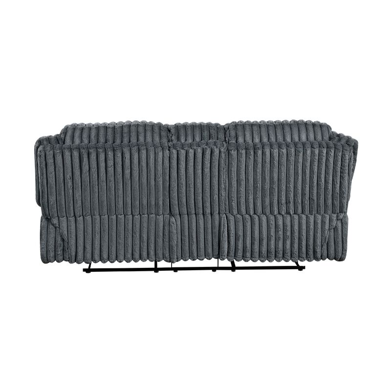 Rexy Manual Dual Recliner Loveseat, Console Dark Gray Corduroy 85 Inch - Benzara
