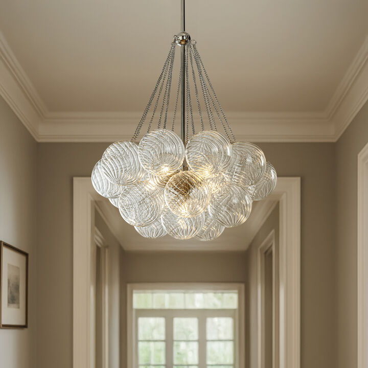 27'' Modern Glam Cluster Chandelier 6 Lights Pendant with Hand Blown Textured Glass Globes And Chrome Finish for Dining Room and Foyer