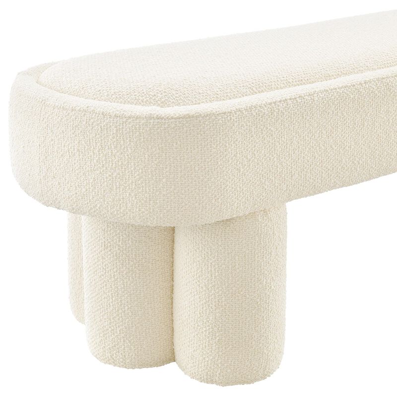Modway Mossi 52-Inch Modern Oval Boucle Fabric Bench in Marble &ndash; Upholstered Accent Bench with Cylindrical Clover-Leg Base for Bedroom, Entryway, or Living Room image number 7