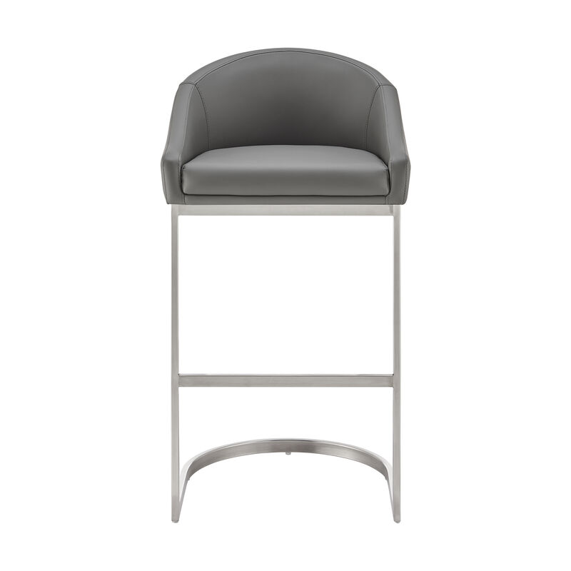 Lina 28 Inch Bar Stool Chair, Metal Cantilever Base, Gray Faux Leather
