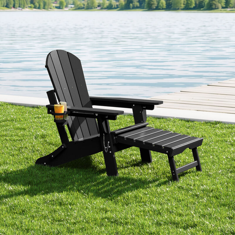 WestinTrends Folding Adjustable Adirondack Chair with Retractable Ottoman and Cup Holder image number 1
