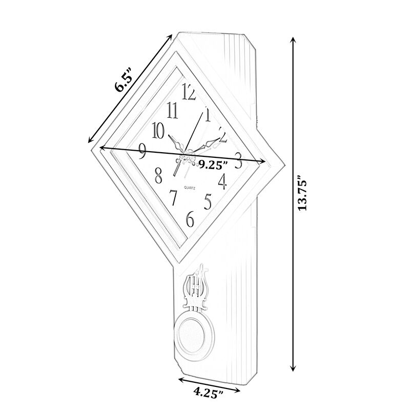 Wood-Look Pendulum Plastic Wall Clock, Farmhouse Decor for Living Room, Kitchen, or Dining Room, Silent Clock with Roman Numerals, Battery Powered, Large Decorative Wall Clock, Easy-to-Read, Brown