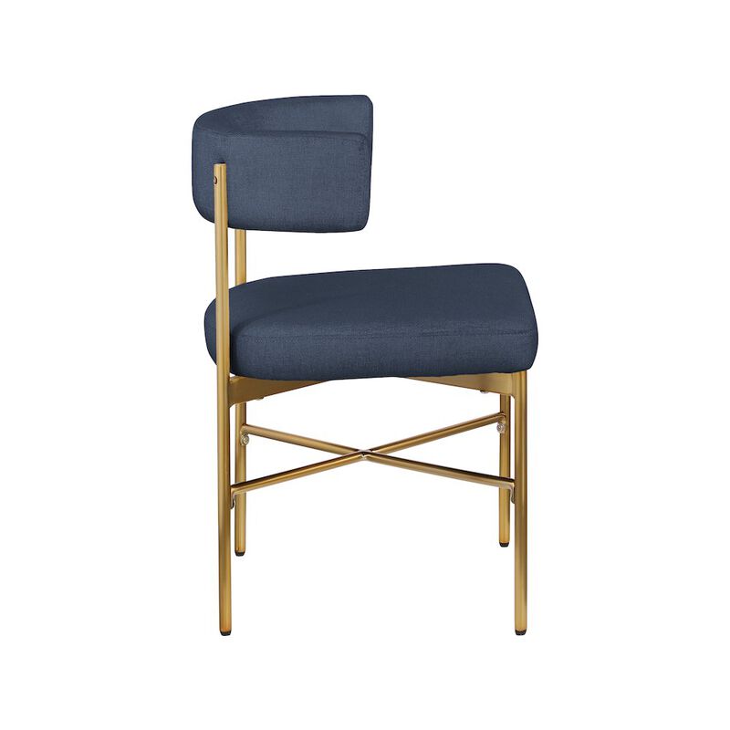 Meridian Furniture Rivage Deep Navy Durable Linen Textured Fabric Dining Chair, Set of 2