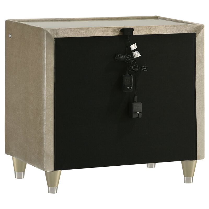 Maren Nightstand with 2 LED Drawers, USB Port, Velvet image number 3