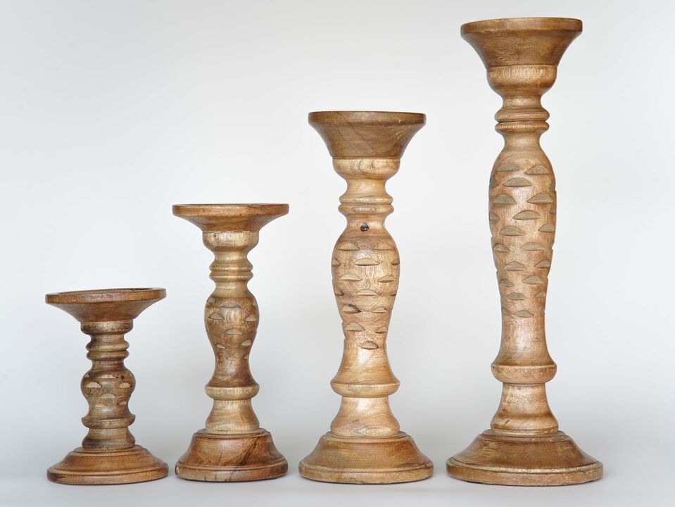 BBH Homes Traditional Wallnut Eco-friendly Handmade Mango Wood Set Of Four 6",9",12" & 15" Pillar Candle Holder
