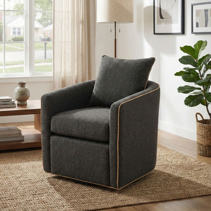 Merax Modern 360&deg; Swivel Boucl&eacute; Accent Chair with Curved Piped Arms & Matching Pillow
