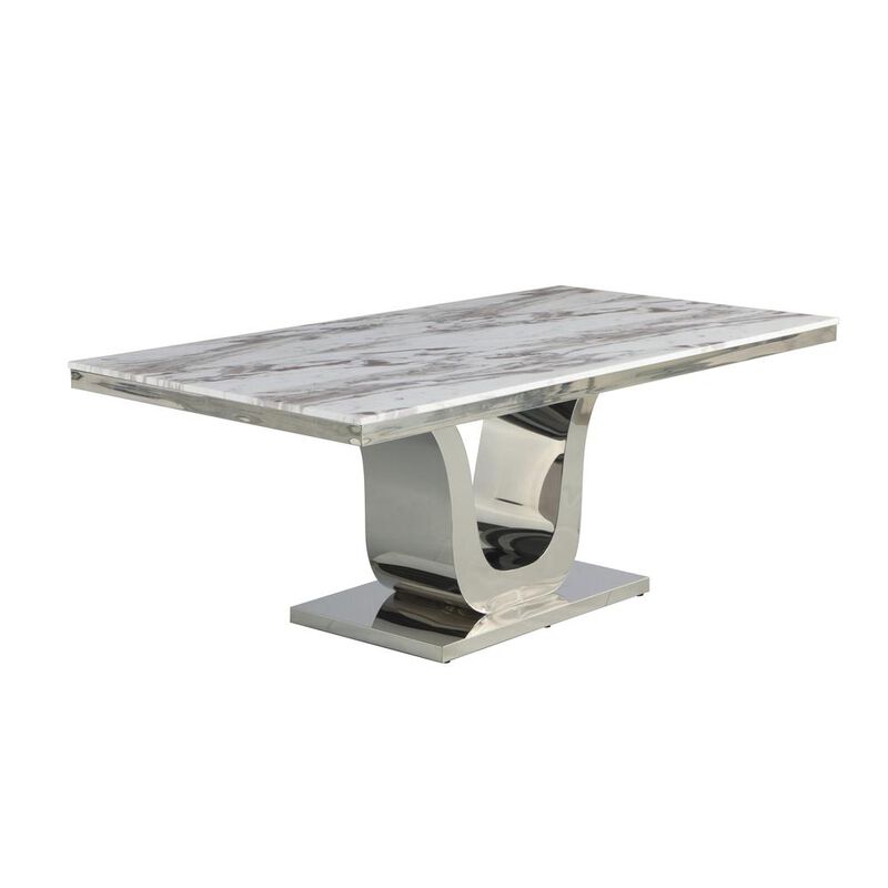 Best Quality Furniture 78L White Marble Dining Table Stainless Steel Base