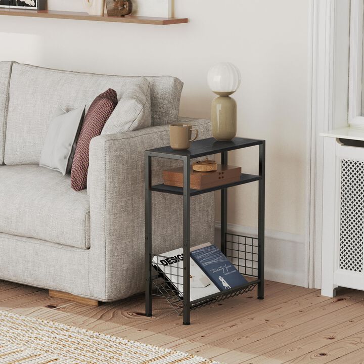 Lifenite DIY Narrow Side Table, 3 Tier End Table with Various Storage Basket, Slim Sofa Side Table for Small Spaces, Skinny Nigh