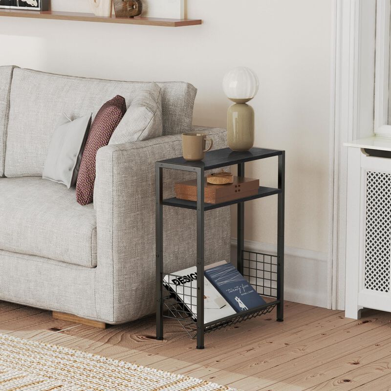 Lifenite DIY Narrow Side Table, 3 Tier End Table with Various Storage Basket, Slim Sofa Side Table for Small Spaces, Skinny Nigh