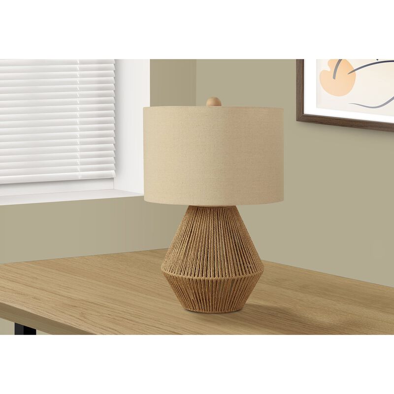 Monarch Specialties I 9628 - Lighting, 22"H, Table Lamp, Brown Rope, Beige Shade, Transitional