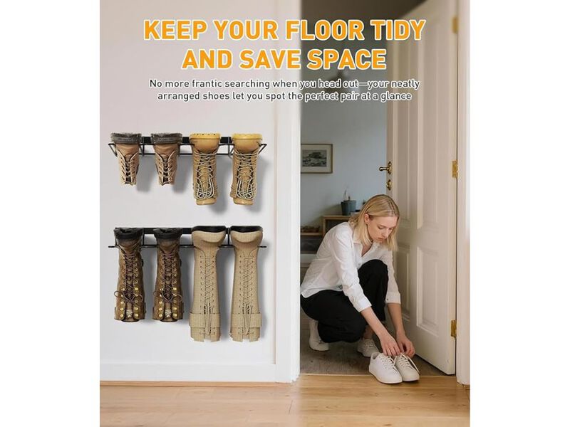 Entryway Metal Shoe Organizer 4 Pair Closet Storage Boot Rack image number 2