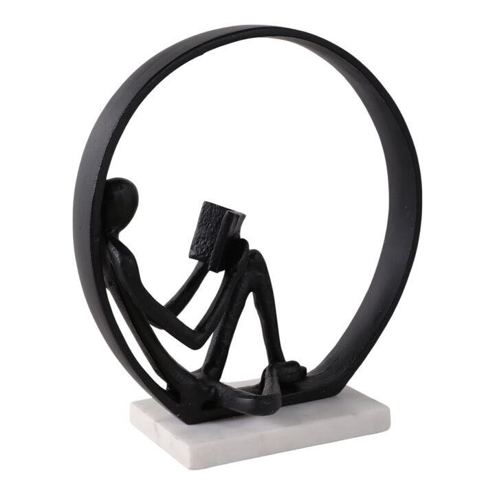 11x10" Avid Reader On Marble Base, Black/white