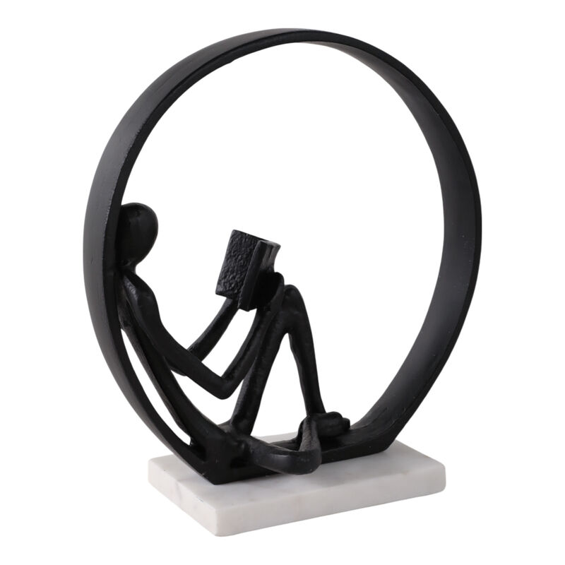 11x10" Avid Reader On Marble Base, Black/white image number 1
