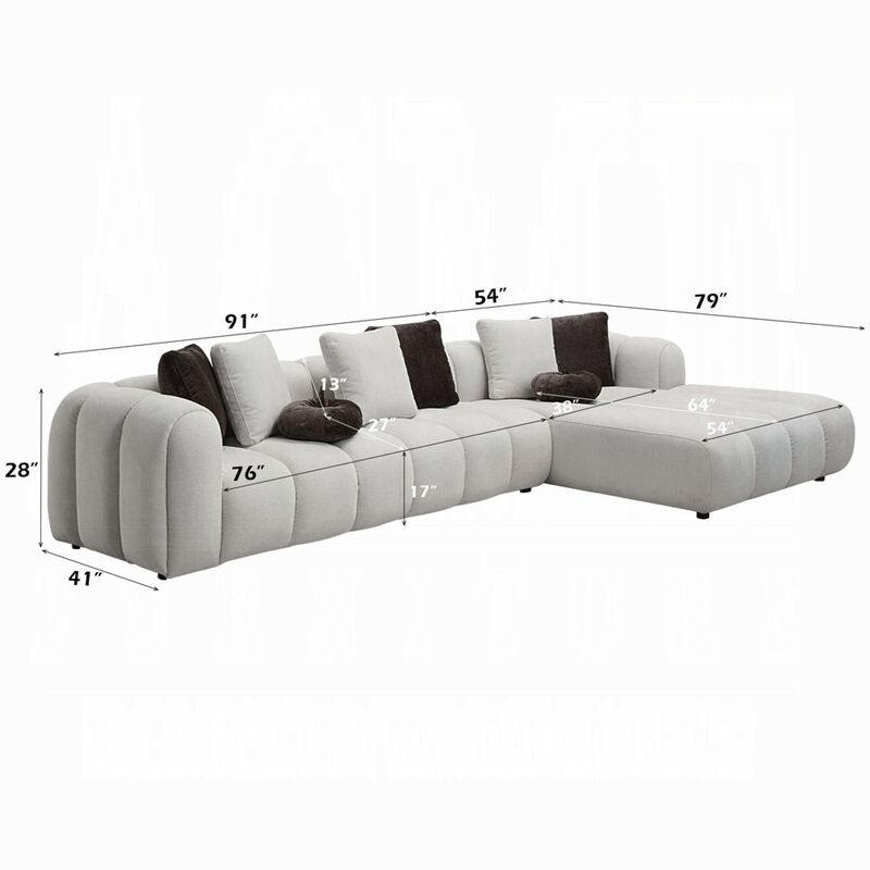 Nela Sectional Sofa, 8 Throw Pillows, Ivory White Linen, 145 Inch image number 5