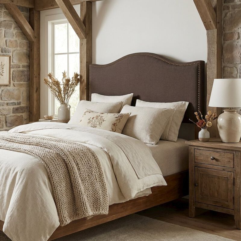 Upholstered Queen Headboard with Nailhead Trim and Curved Design image number 2