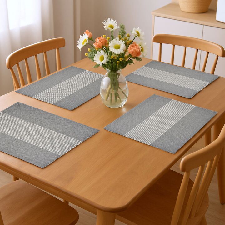 HomeRoots 19" Set of Four Gray And White Striped Cotton Placemats