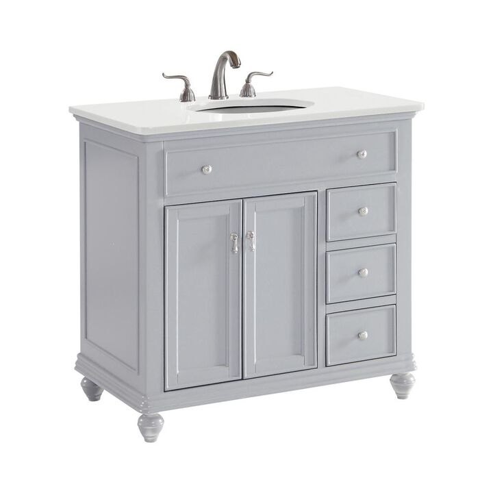 Elegant Kitchen and Bath 36 inch Single Bathroom vanity in Light Grey with ivory white engineered marble