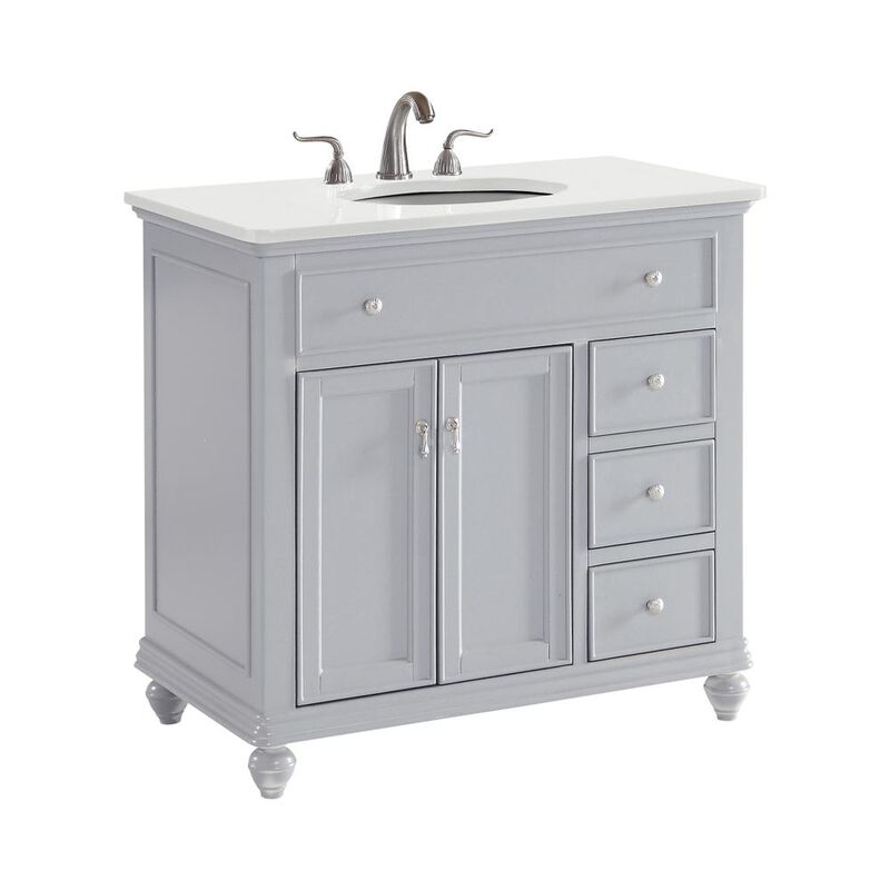 Elegant Kitchen and Bath 36 inch Single Bathroom vanity in Light Grey with ivory white engineered marble