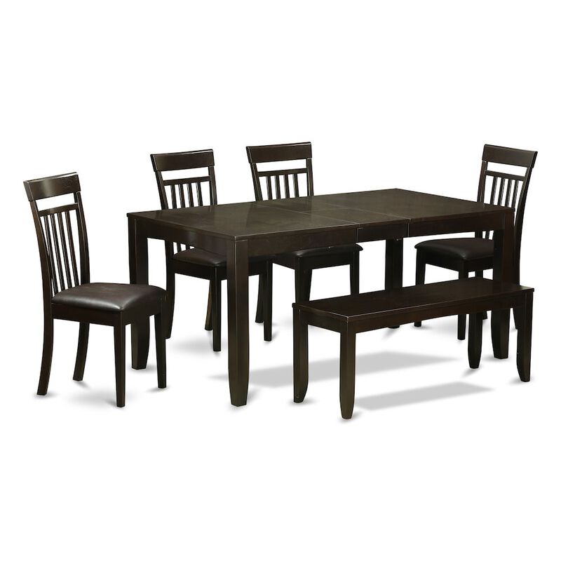 6 PC Dining room set with bench-Table with Leaf and 4 Chairs for Dining room plus Bench