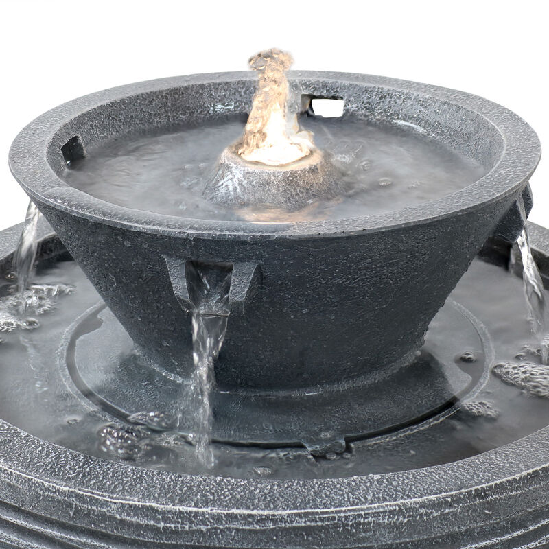 Sunnydaze Tranquil Streams Resin Outdoor 2-Tier Water Fountain with Lights