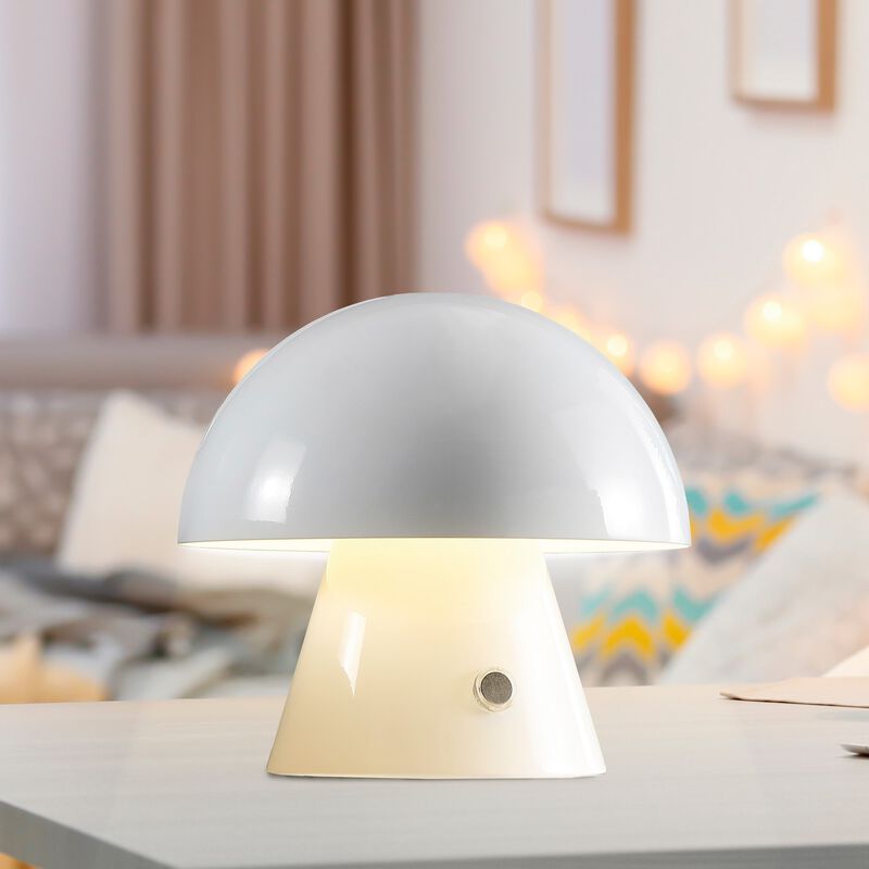 Porcini Contemporary Bohemian Rechargeablecordless Iron Integrated LED Mushroom Table Lamp