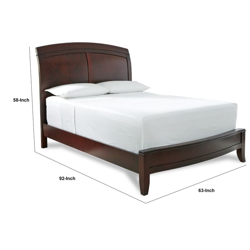 Kyle Soild Wood Low Profile Queen Bed with Sleigh Headboard, Cherry Brown - Benzara