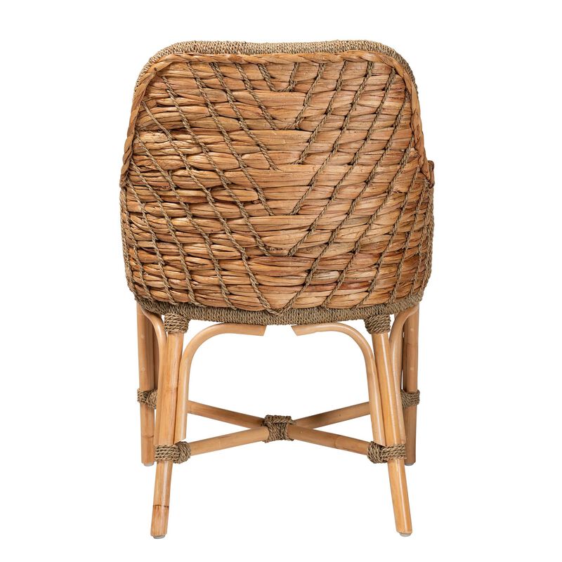 Baxton Studio Kyle Modern Bohemian Natural Brown Woven Rattan Dining Arm Chair with Cushion