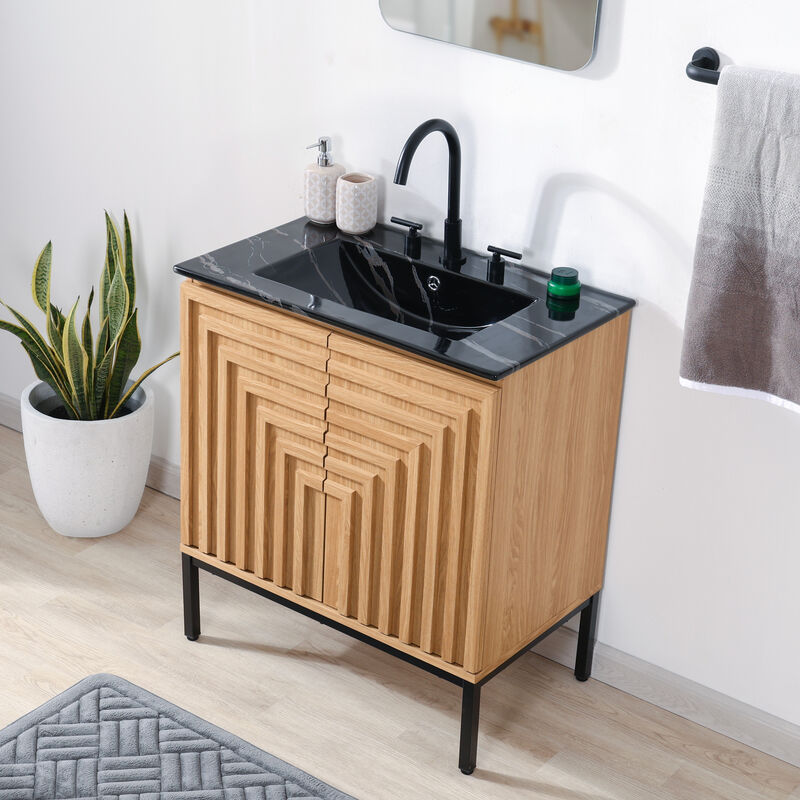 Rowan 30" Geometric Modern Transitional 2-Shelf Bath Vanity Cabinet Only (Sink Basin Not Included) image number 8