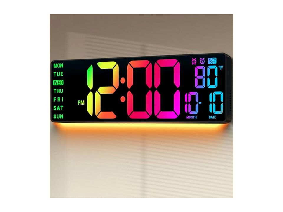 Digital RGB Color LED Display Remote Wall Clock 5 Inch Black Office Decor