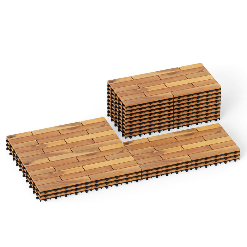 36 Pack Acacia Wood Deck Tiles with Interlocking Design for Balcony and Patio-Natural image number 0