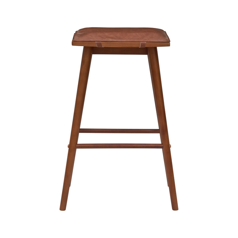 Peroni MidCentury Classic Saddle-Seat Solid Wood/Vegan Leather Backless Bar Stool with Removeable Cushion