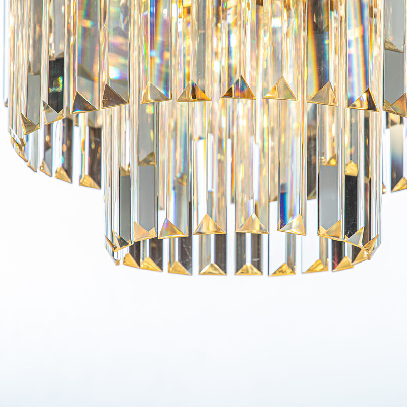 6-Lights Modern Antique Gold 3-Tier Round Crystal Fringe Chandelier image number 3