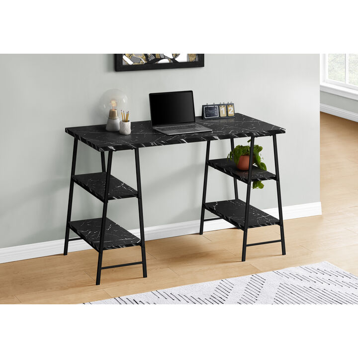 Monarch Specialties I 7528 Computer Desk, Home Office, Laptop, Storage Shelves, 48"L, Work, Metal, Laminate, Black Marble Look, Contemporary, Modern