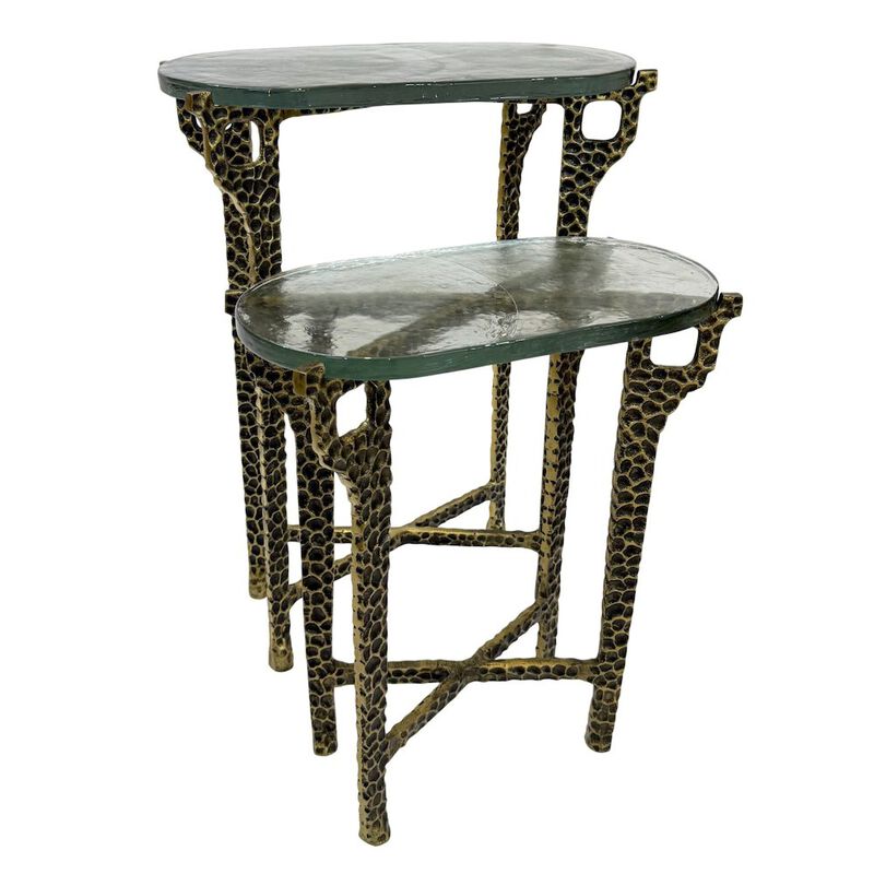 Carolina Chair & Table Ignis 26 Hammered Frame with Recycled Glass Nesting Table Set - Hammered Brass
