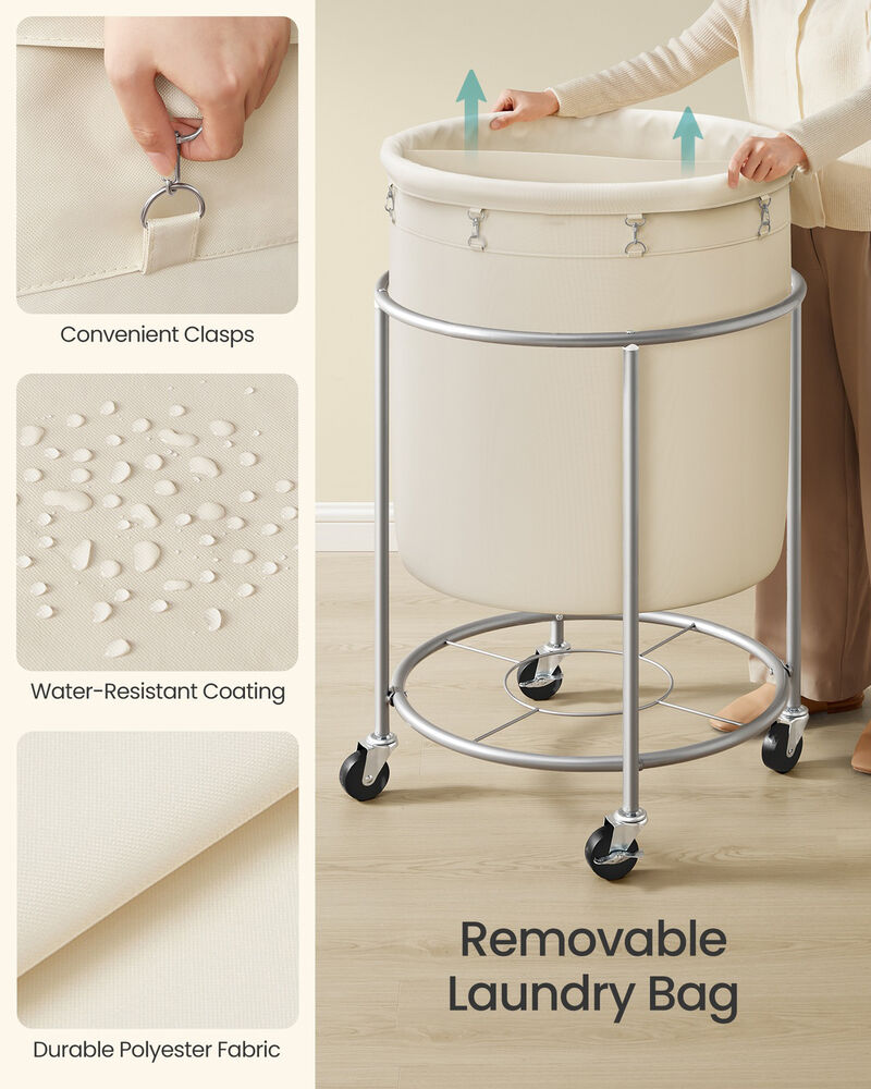 Rolling Laundry Basket 63.5 Gal Cream White and Silver image number 3