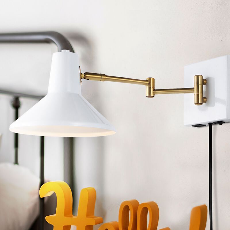 Hygge Swing Arm Modern Midcentury Iron USB Charging Port LED Sconce
