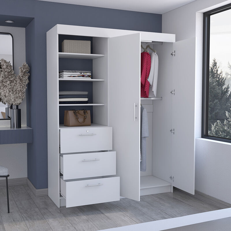 Streamdale Kenya 3 Drawers Armoire, Double Door, 3-Tier Shelf