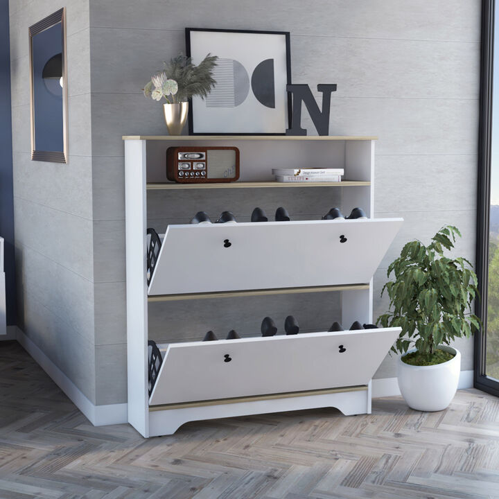 Streamdale Cranberry 2-Shelf Shoe Rack Light Oak And White