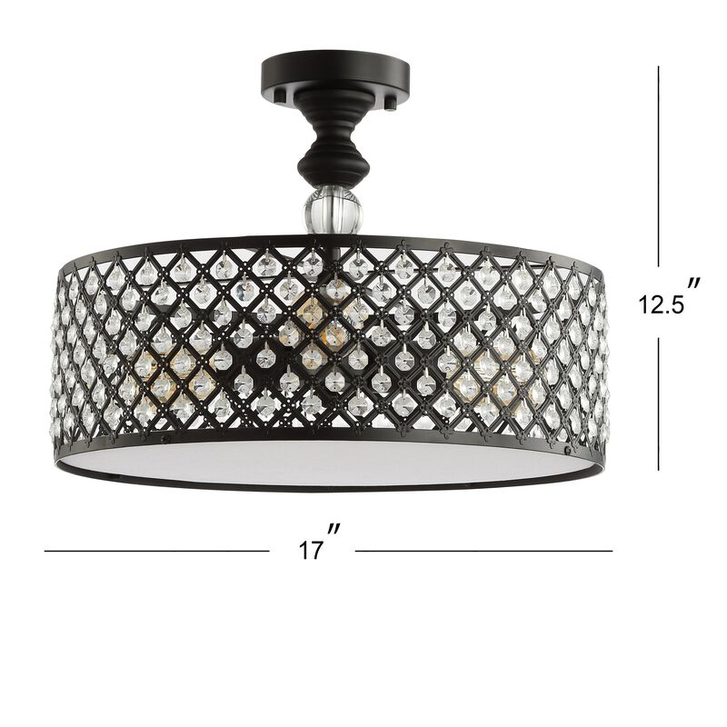 Elise 3-Light Crystal/Metal Drum Semi-Flush Mount
