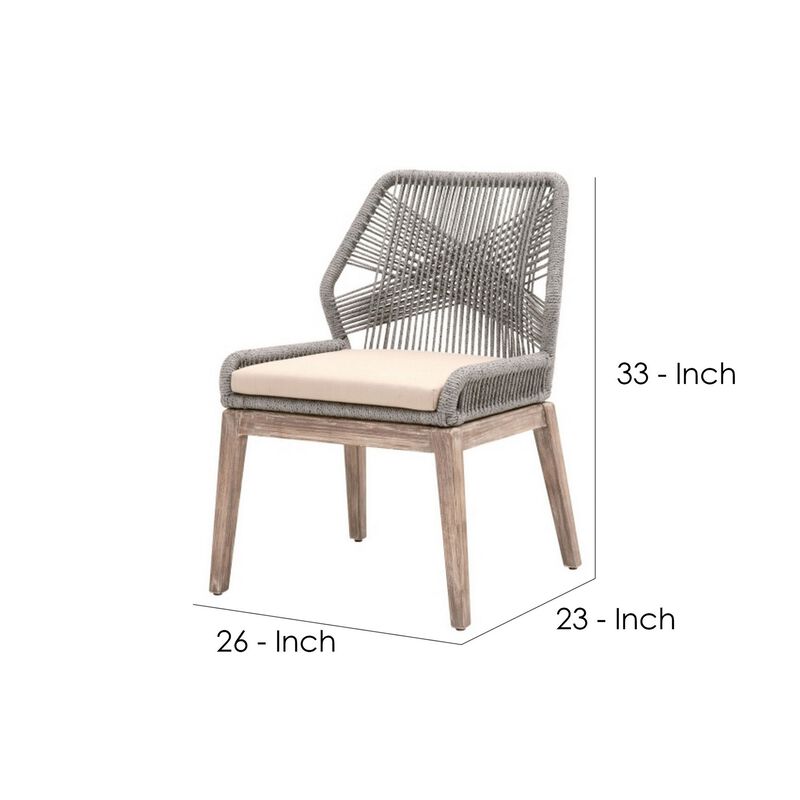 Dining Chair with Woven Rope Back, Set of 2, Gray and Brown-Benzara