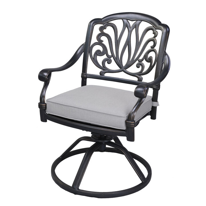 Patio Outdoor Aluminum Dining Swivel Rocker Chairs With Cushion, Set of 2, Cast Silver