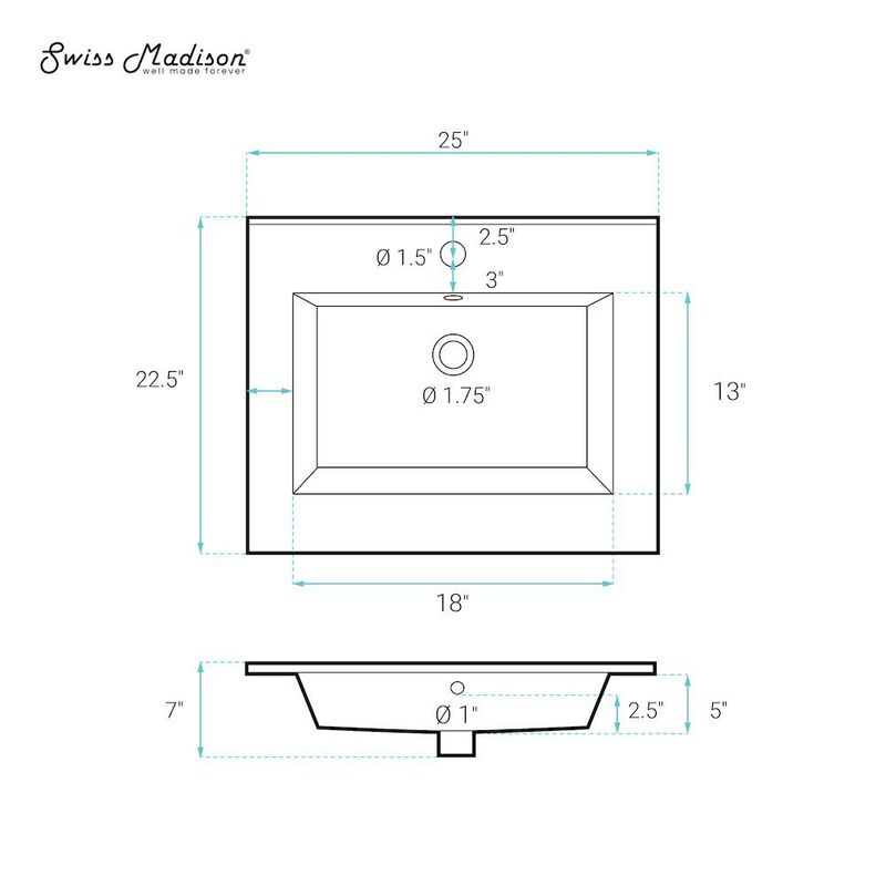 Voltaire 25 Vanity Top Sink with Single Faucet Hole image number 3