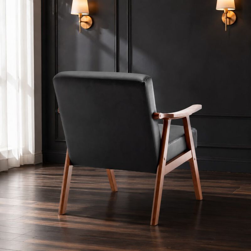 GOODSILO Mid-Century Modern Accent Chair, Wingback Lounge Chair with Thick Backrest for Living Room, Bedroom and Reading Spaces image number 2