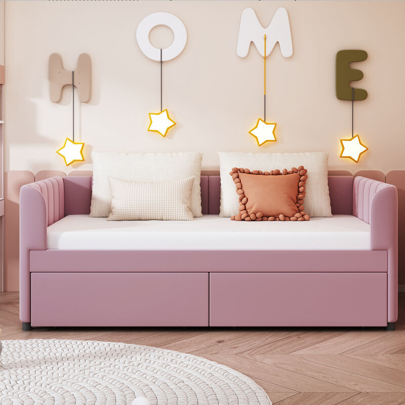 Merax Velvet Daybed with Backrest and 2 Drawers