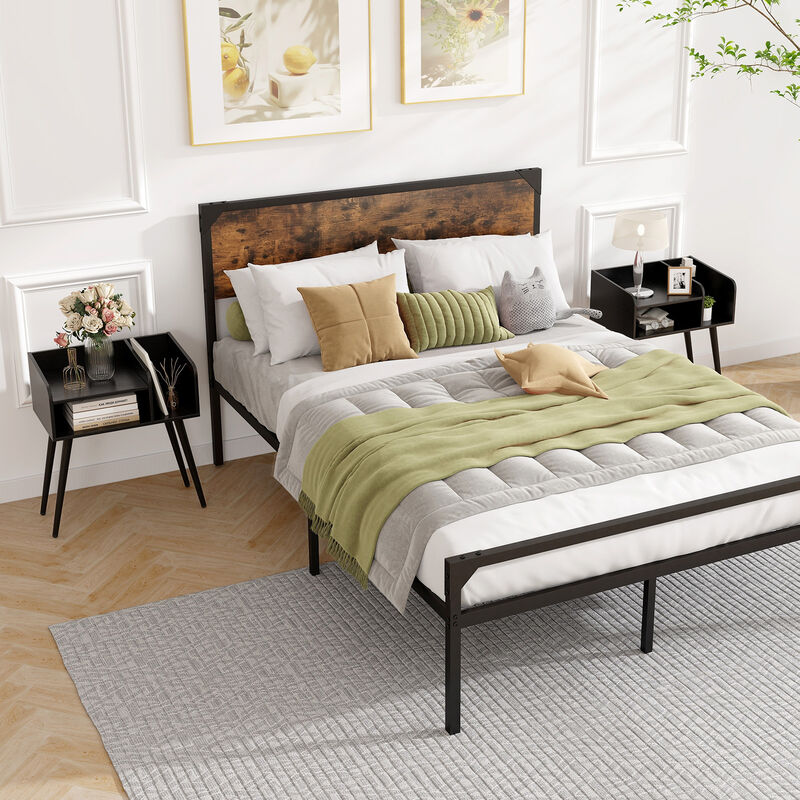 Mid Century Modern Nightstand  with Open Shelves