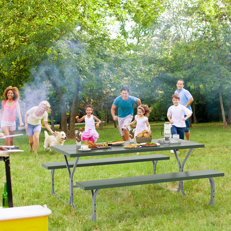 6 Feet Picnic Table Bench Set with HDPE Tabletop for 8 Person image number 2