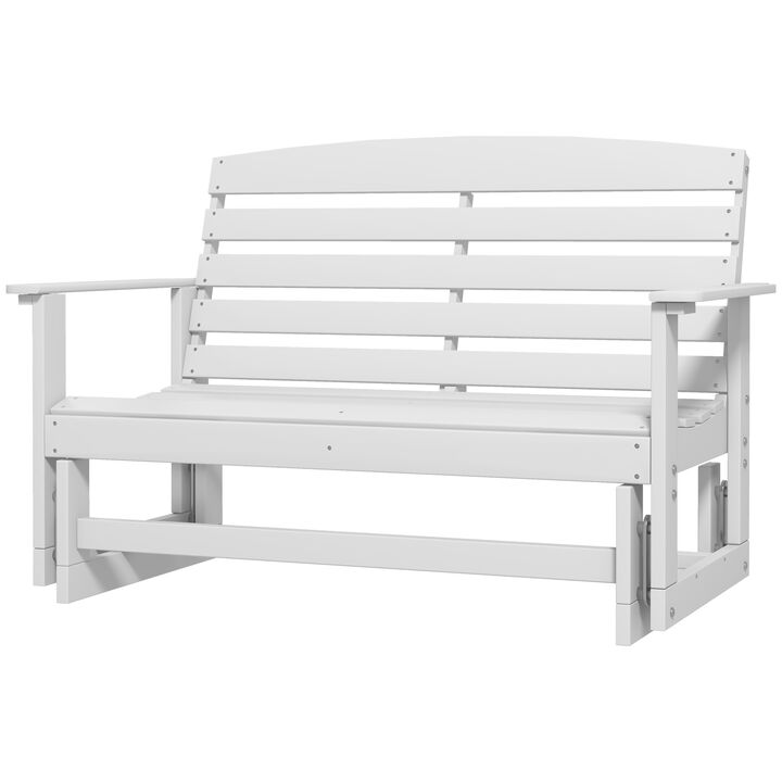 Outsunny 2-Person Outdoor Glider Bench Patio Double Swing Rocking Chair Loveseat w/ Slatted HDPE Frame for Backyard Garden Porch, White