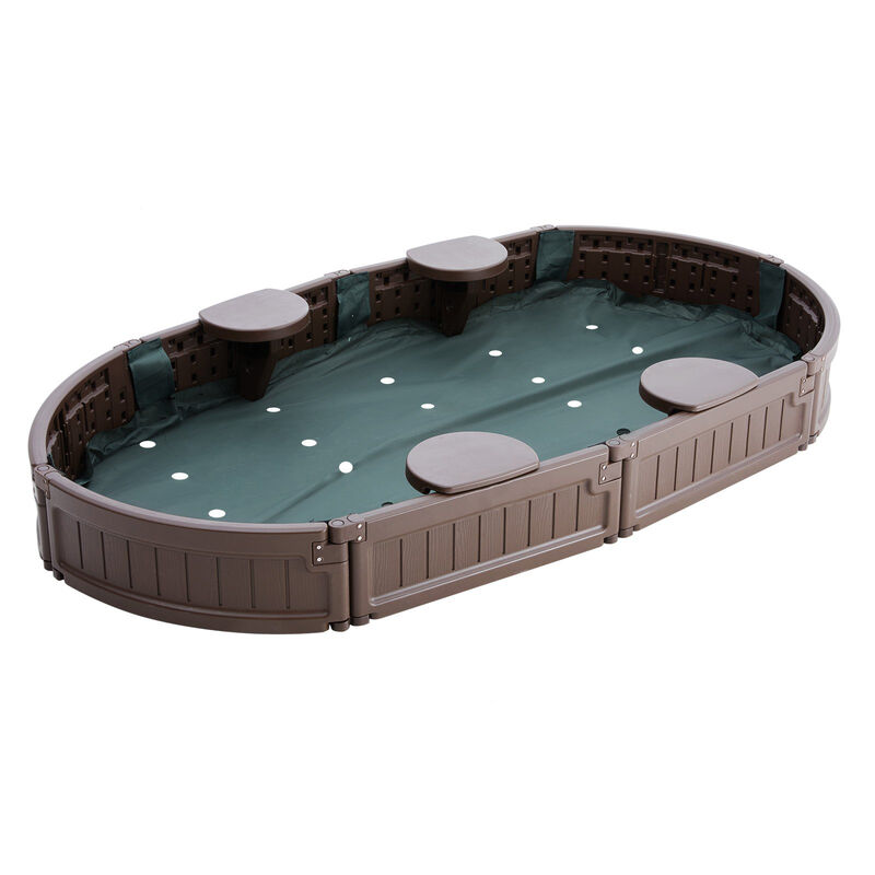 Kids Sandbox with Cover, Oval Sand Pit with 4 Corner Seats for Outdoor Play image number 9