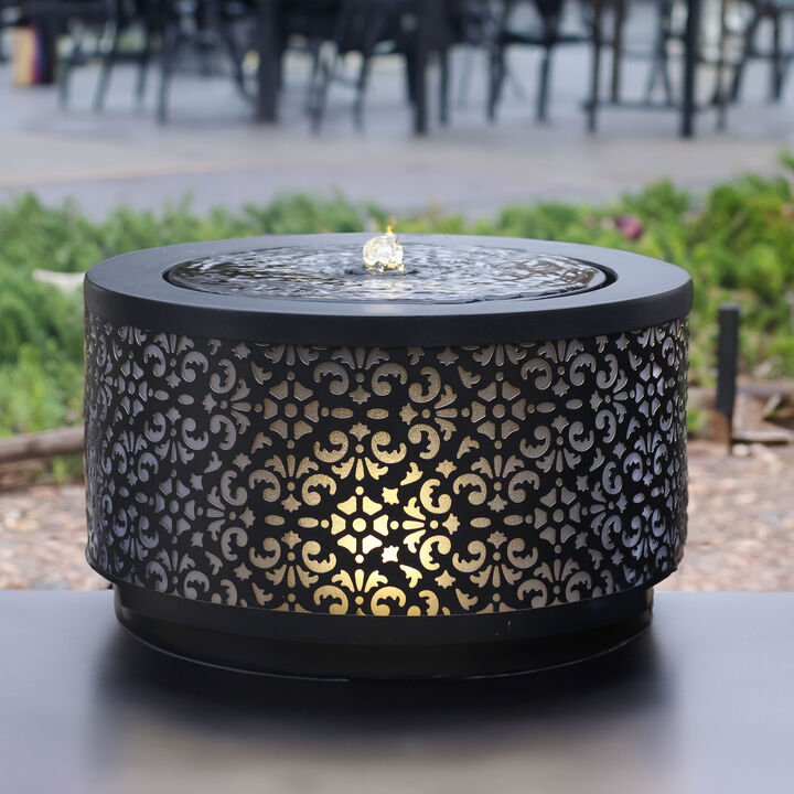 Sunnydaze Filigree Cutout Galvanized Iron Outdoor Fountain with LED Lights
